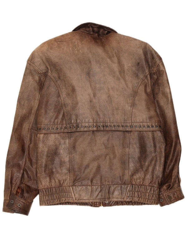 Giacca in pelle bomber da uomo vintage EU 48 in pelle marrone medio