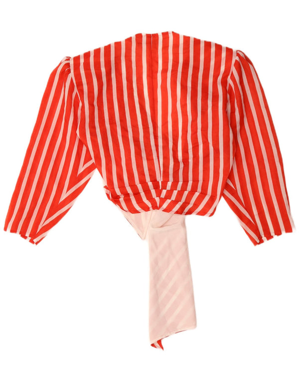 Camicetta vintage da donna con maniche a 3/4 e allacciatura frontale IT 44 a righe rosse medie