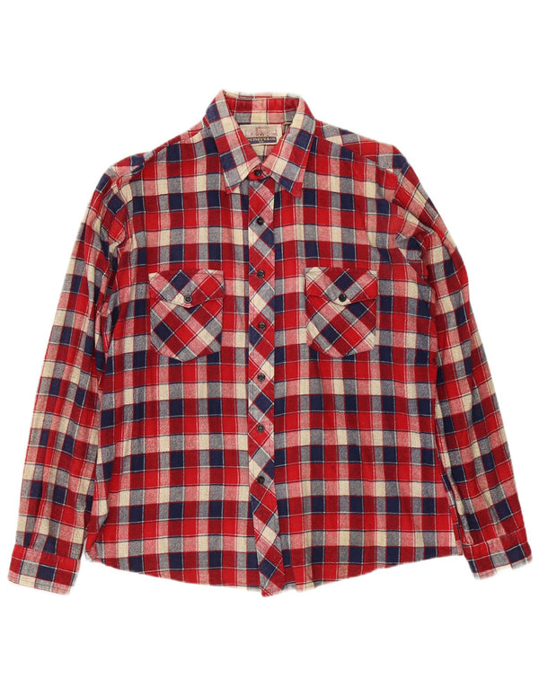 Camicia vintage da uomo in flanella taglia 42 16 1/2 grande cotone a quadri rossi