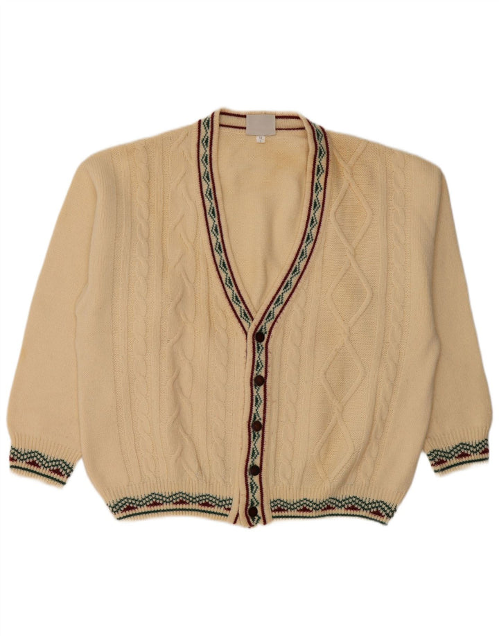 Maglione cardigan da uomo vintage IT 52 grande lana beige