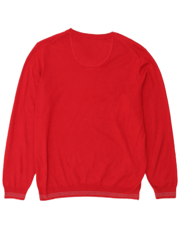 Hugo Boss Mens V-Neck Jumper Sweater Large Red Polyacrylic