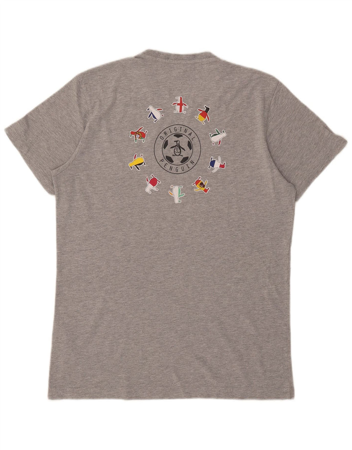 T-shirt grafica da uomo Penguin Top grande in cotone chiazzato grigio