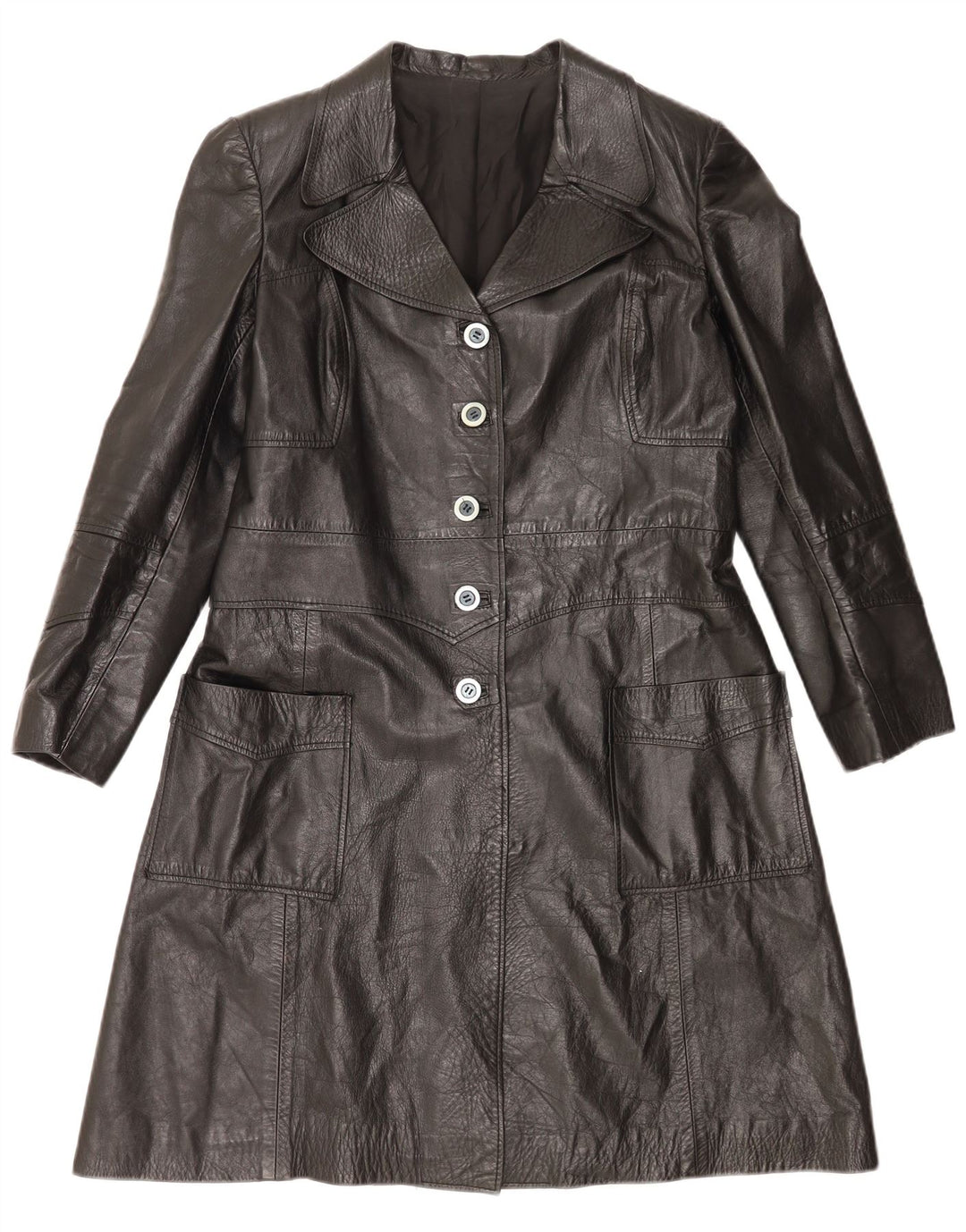 Cappotto in pelle da donna VINTAGE UK 14 medio nero