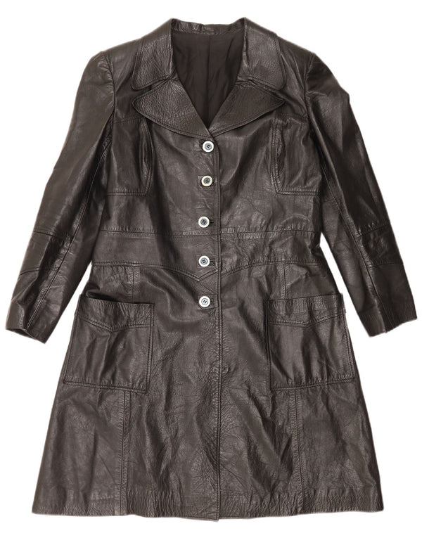 Cappotto in pelle da donna VINTAGE UK 14 medio nero