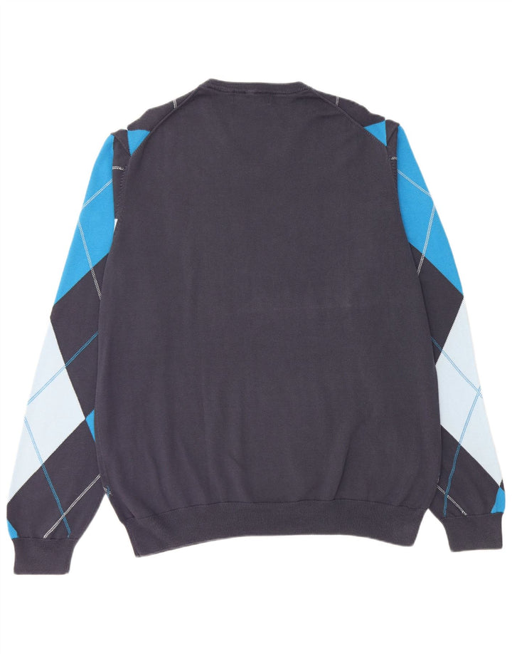 LYLE & SCOTT Maglione da uomo con scollo a V 2XL Blu navy a rombi/diamante