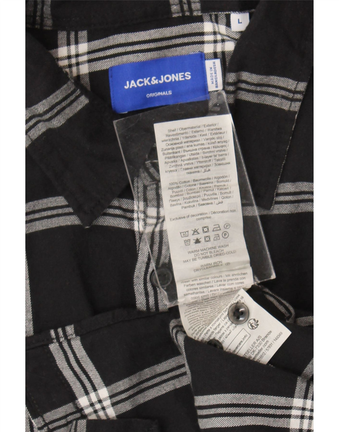 Jack & Jones Camicia da uomo in flanella di cotone a quadri neri grandi