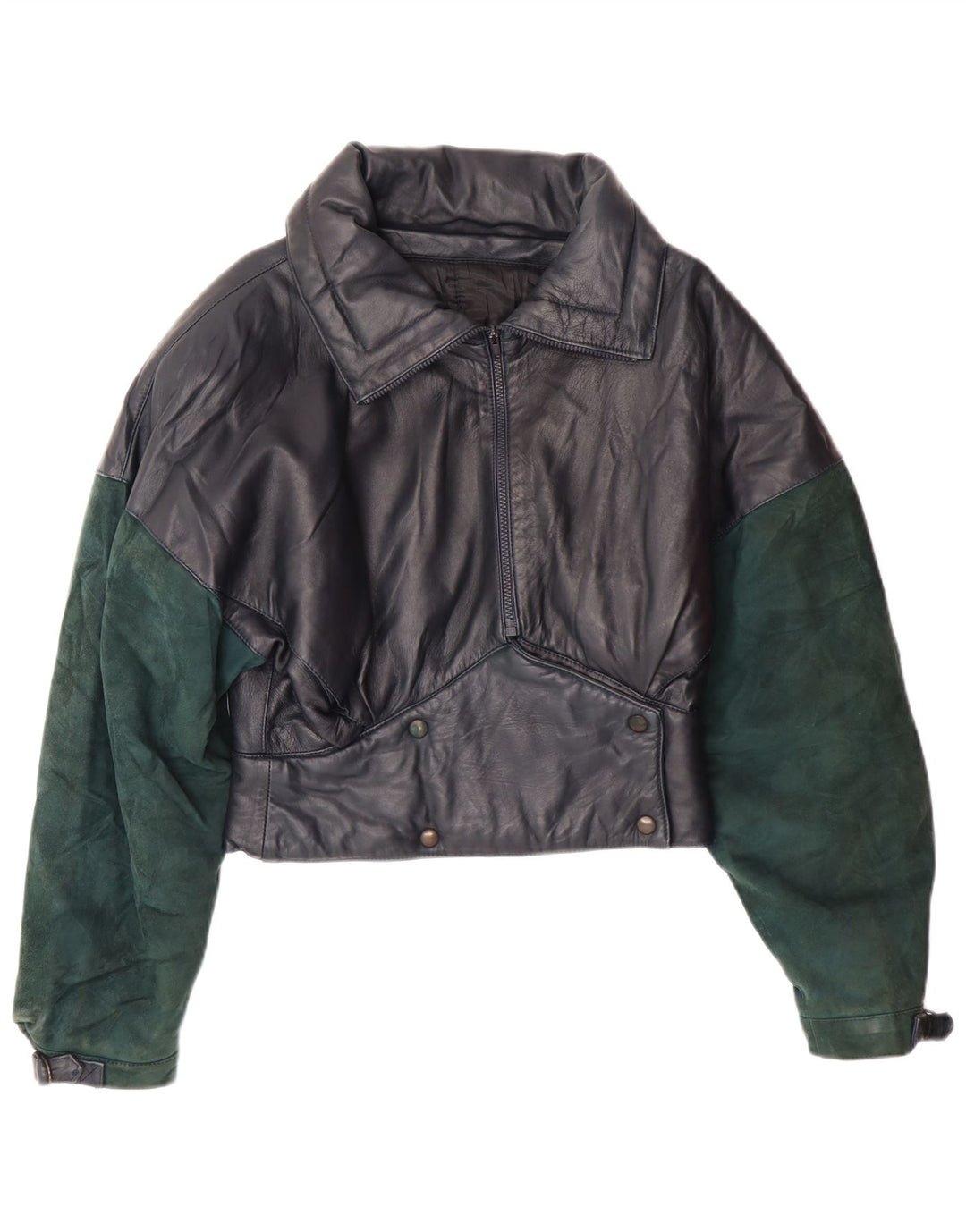 Giacca in pelle corta da donna VINTAGE UK 6 XS Blu Navy