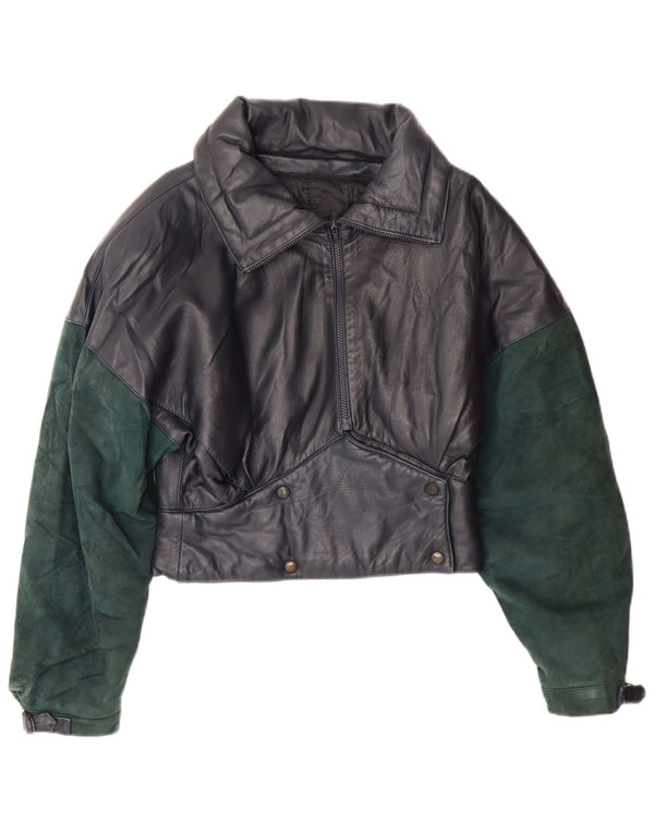 Giacca in pelle corta da donna VINTAGE UK 6 XS Blu Navy