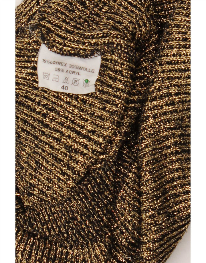 Maglione vintage da donna oversize con scollo a V EU 40 medio oro screziato
