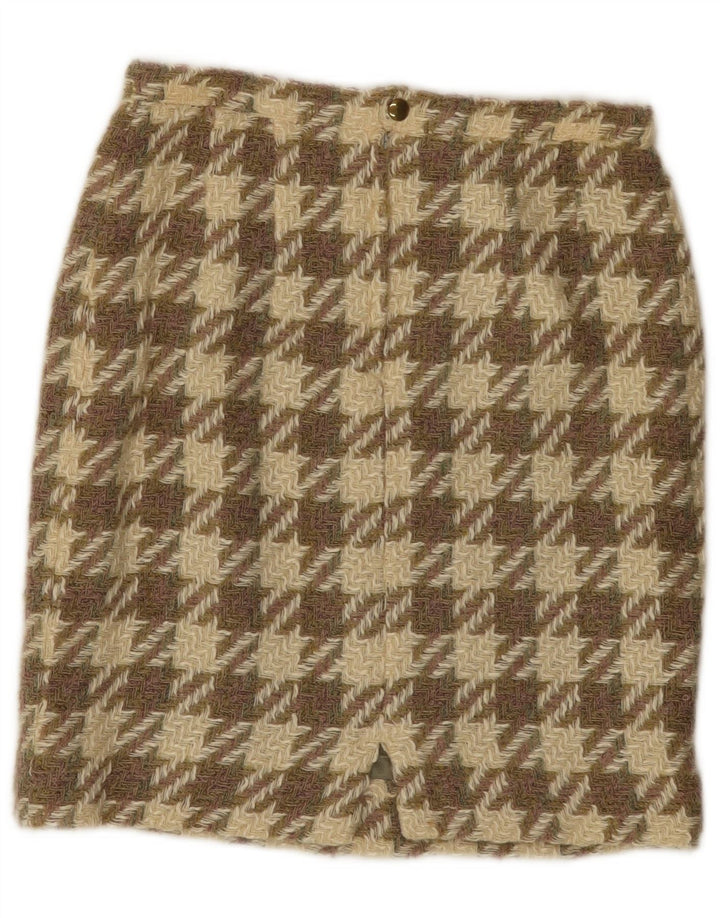 Gonna in maglia da donna vintage W26 piccolo pied de poule marrone