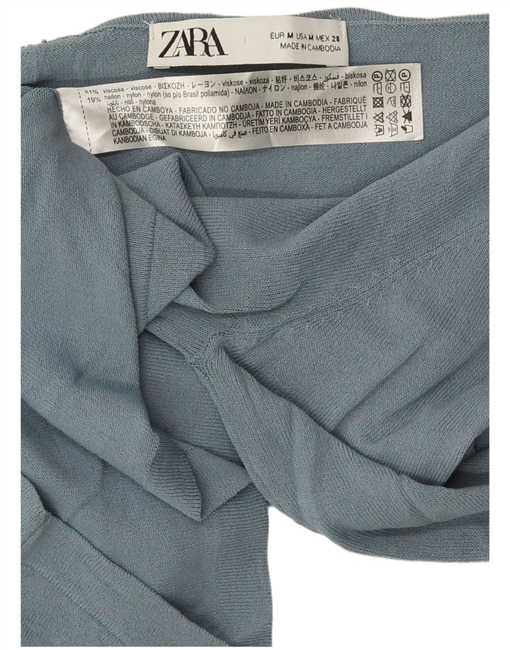 Top corto da donna con spalle scoperte Zara UK 12 viscosa blu medio