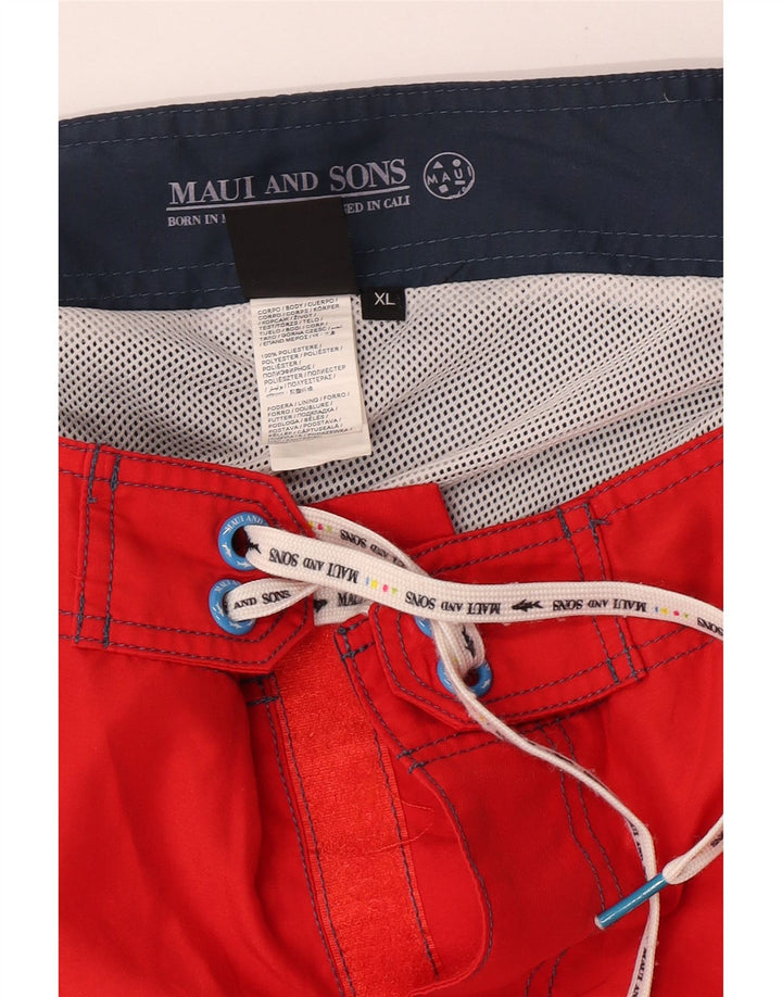 Pantaloncini da bagno da uomo Maui and Sons XL rosso in poliestere color block