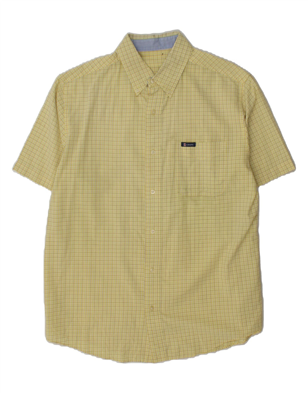 CHAPS Mens Short Sleeve Shirt Large Yellow Check Vintage Chaps and Second-Hand Chaps from Messina Hembry 