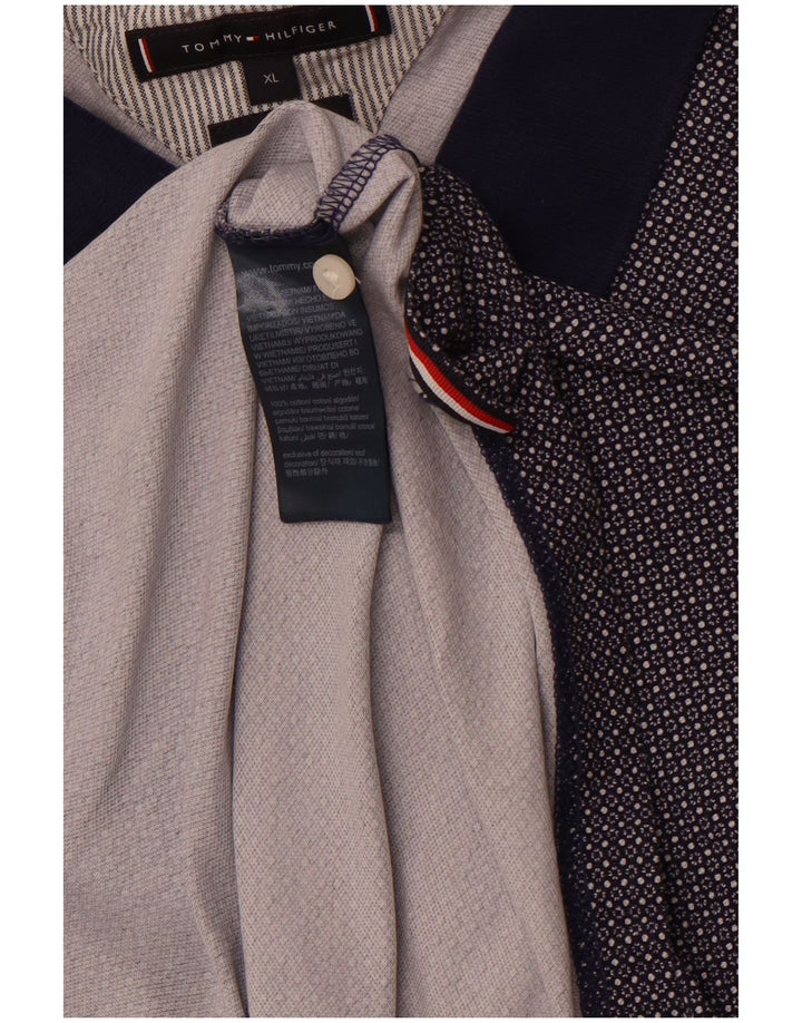 TOMMY HILFIGER Polo da uomo XL in cotone maculato blu navy