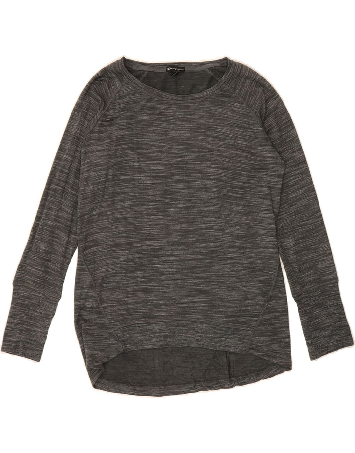 CHAMPION Womens Boat Neck Jumper Sweater UK 14 Medium Grey Flecked Rayon Vintage Champion and Second-Hand Champion from Messina Hembry 