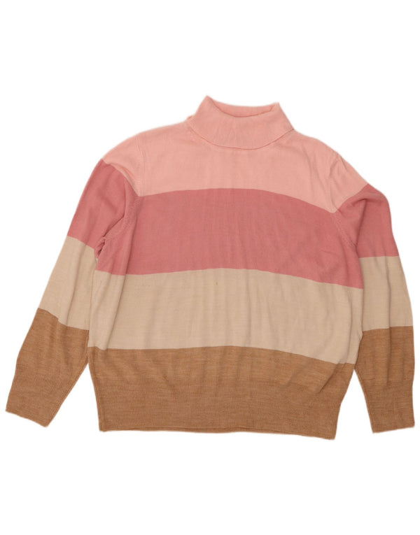 Maglione maglione a collo alto da donna Marks & Spencer UK 22 3XL a righe beige