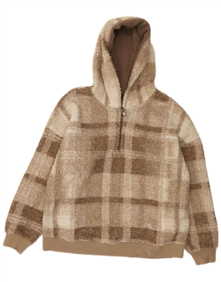 Maglione in pile da donna Marks & Spencer con zip e collo UK 14 a quadri marrone medio