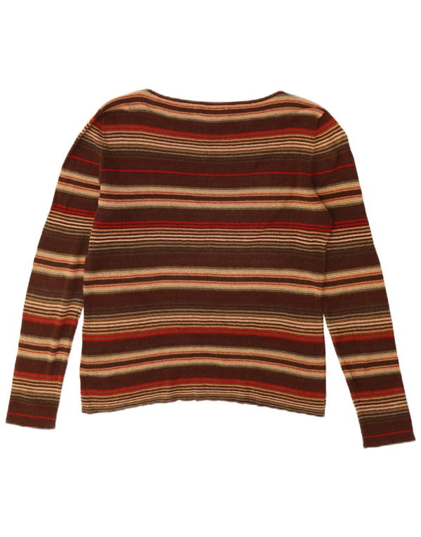 Maglione maglione con scollo a barca da donna Ralph Lauren UK 14 Marrone medio a righe