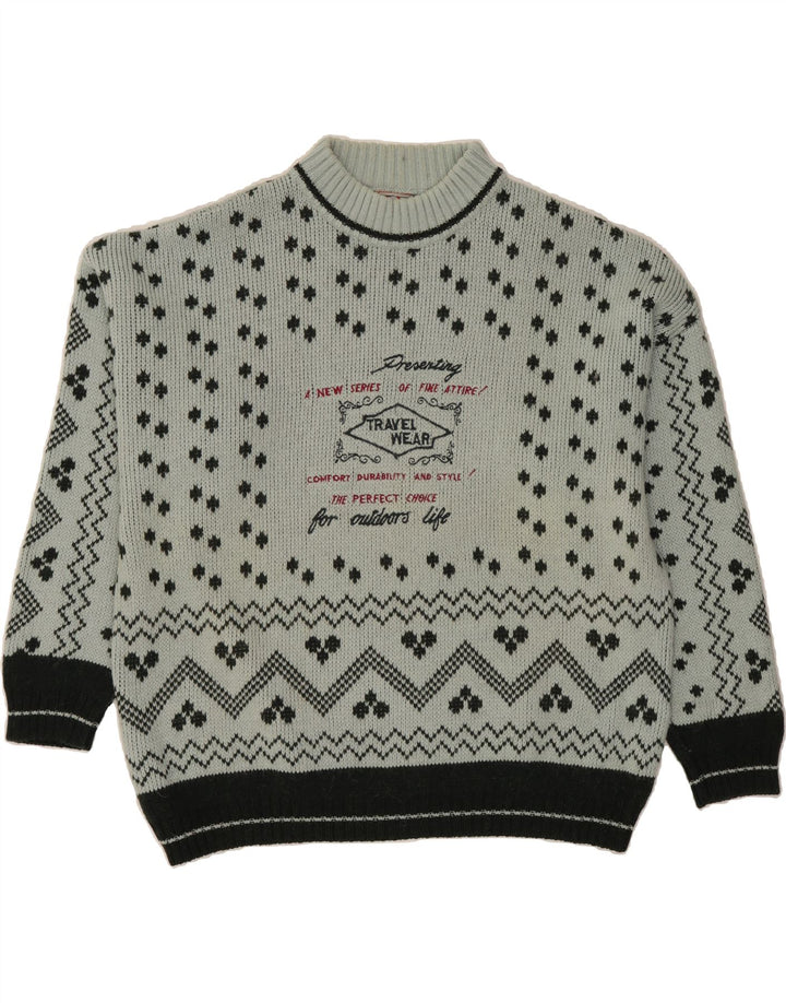 STEFANEL Womens Turtle Neck Jumper Sweater UK 22 3XL Grey Geometric Vintage Stefanel and Second-Hand Stefanel from Messina Hembry 