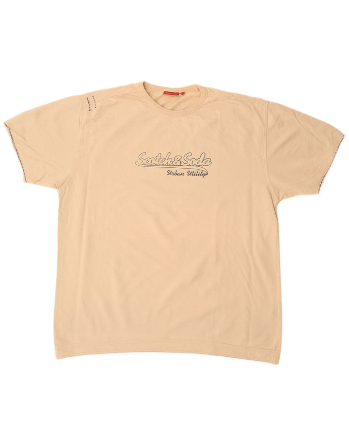 SCOTCH & SODA Felpa grafica da uomo a maniche corte Maglione XL Cotone beige