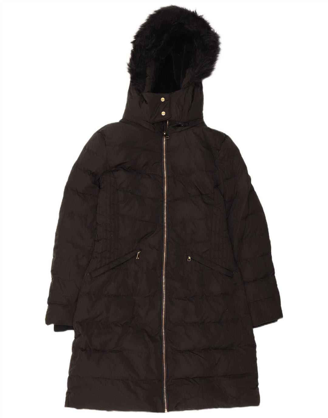 Cappotto imbottito con cappuccio da donna Zara UK 14 poliestere nero medio