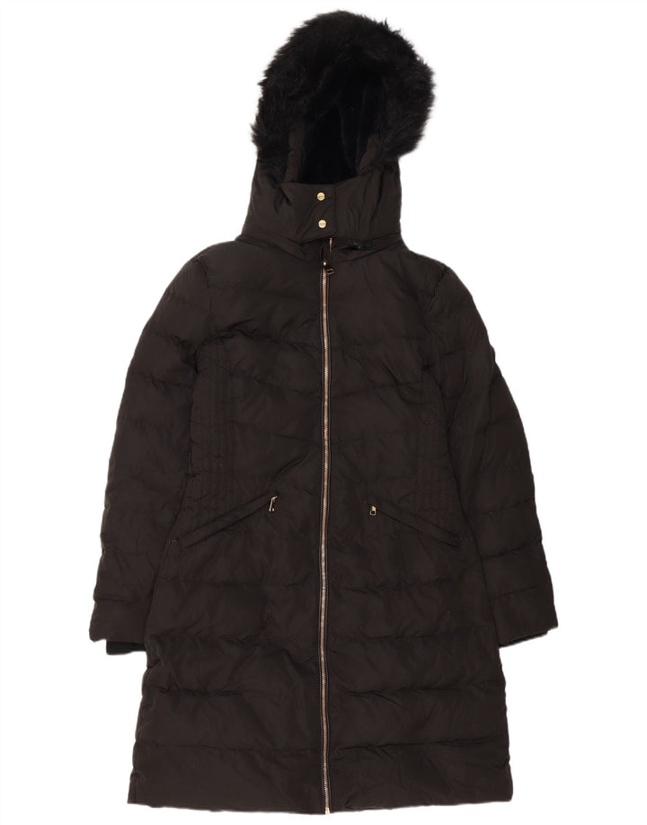 Cappotto imbottito con cappuccio da donna Zara UK 14 poliestere nero medio