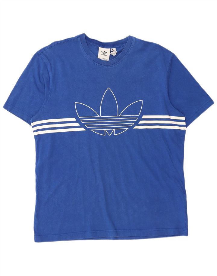 T-shirt grafica da uomo Adidas Top in cotone a righe blu medio
