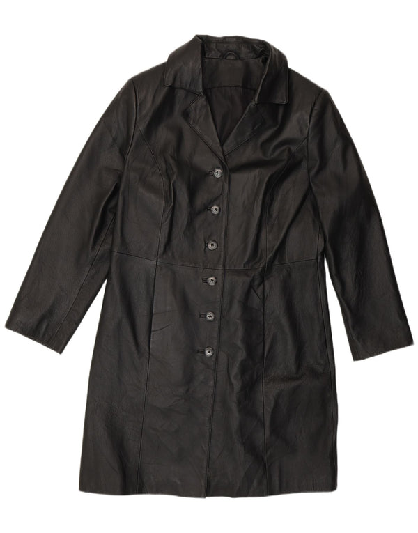 Cappotto in pelle da donna vintage UK 14 grande pelle nera