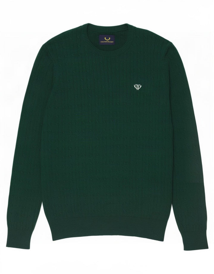 Maglione maglione girocollo da uomo vintage in cotone verde medio