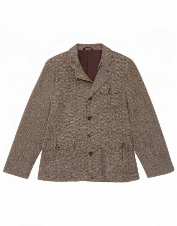 Benetton Giacca blazer da uomo UK 38 Marrone medio a spina di pesce