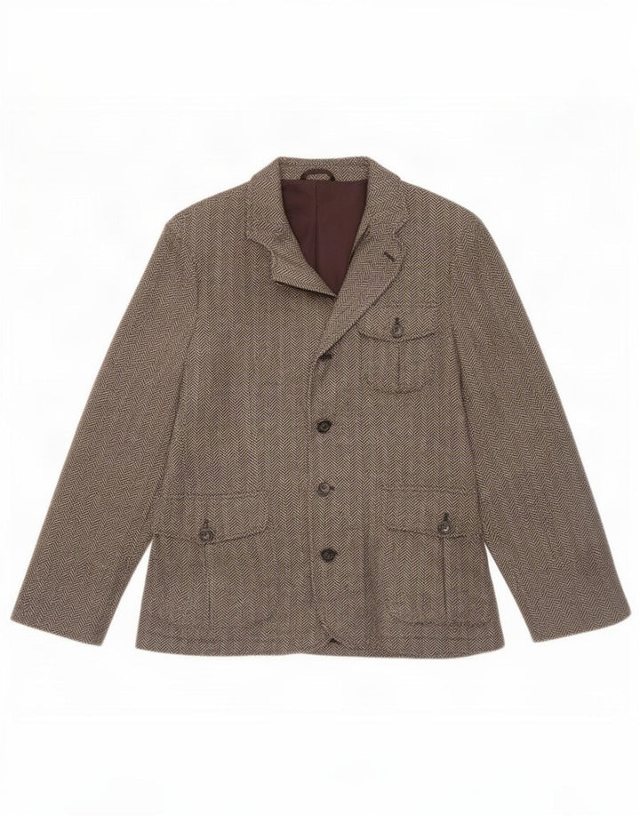 Benetton Giacca blazer da uomo UK 38 Marrone medio a spina di pesce