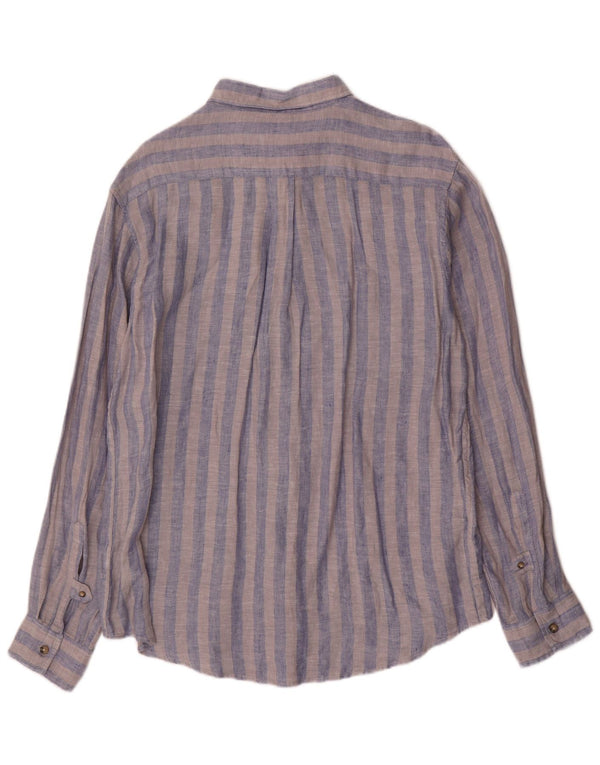 Dack's Mens Shirt Large Blue Striped Linen