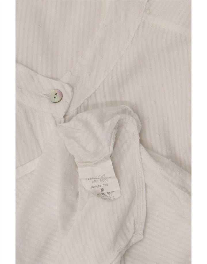Camicia da donna vintage UK 14 cotone gessato bianco medio