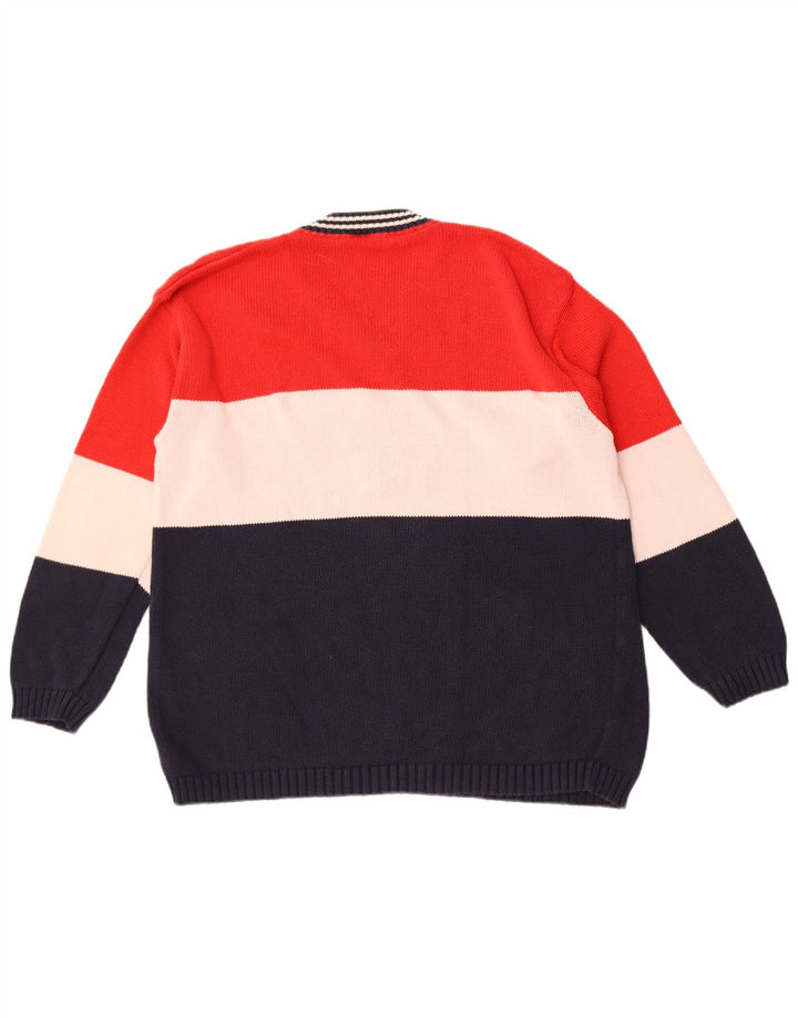 Maglione vintage da uomo con scollo a V grafico grande blocco di colori multicolore