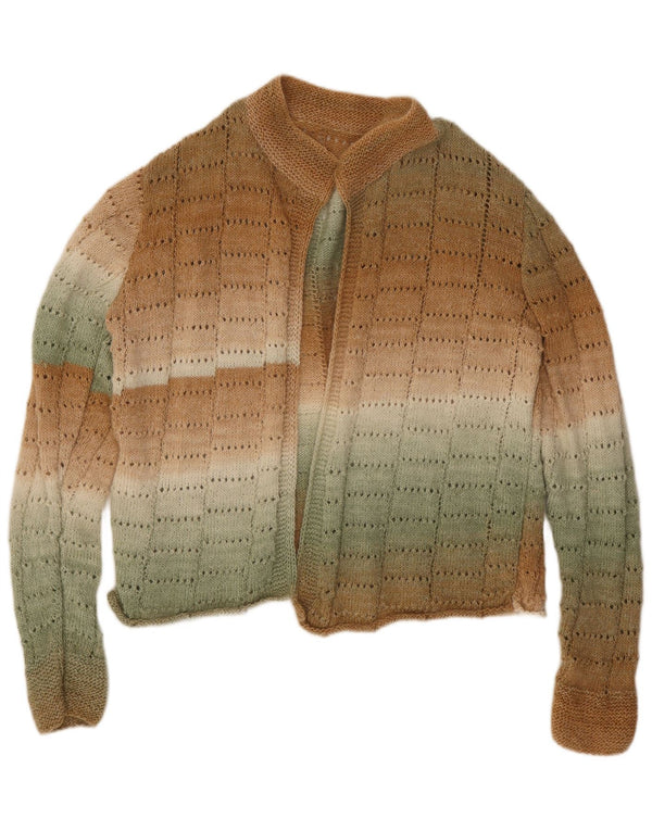 Maglione cardigan aperto da donna vintage UK 18 XL a righe marroni