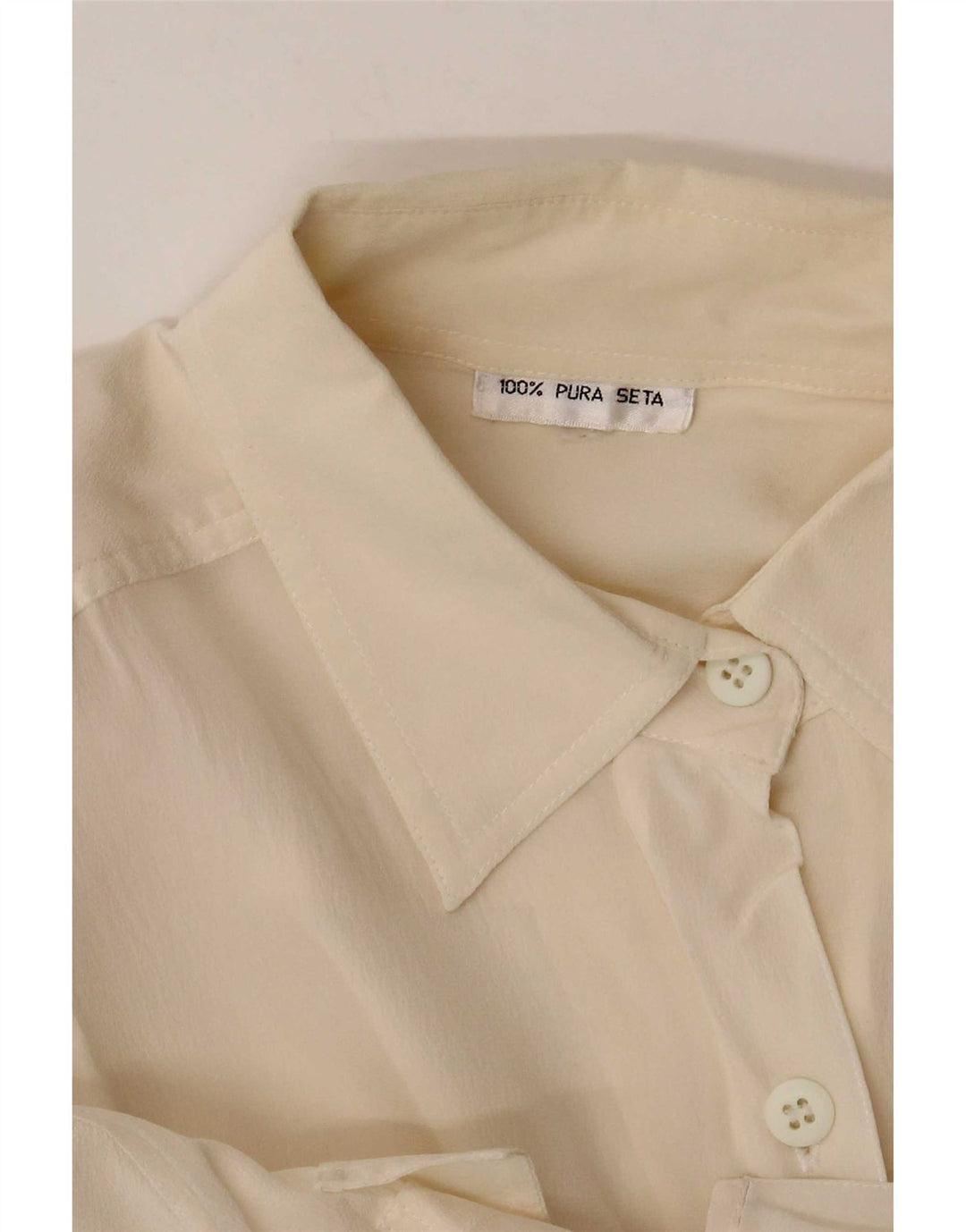 Camicetta camicia vintage da donna UK 12 seta media bianco sporco