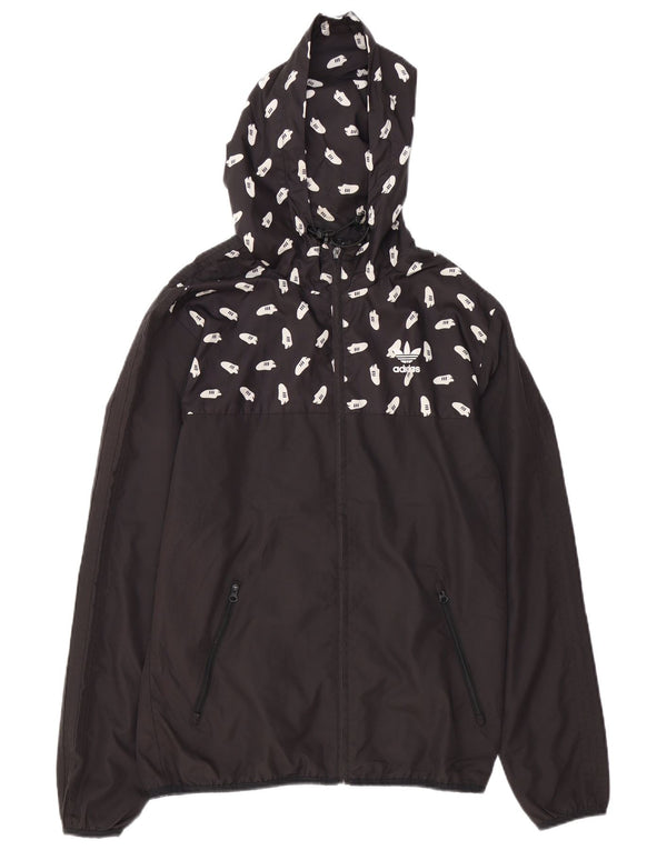 Adidas Giacca antipioggia con cappuccio grafico da uomo UK 36 Small Poliestere nero