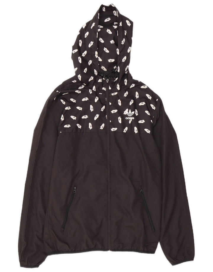Adidas Giacca antipioggia con cappuccio grafico da uomo UK 36 Small Poliestere nero