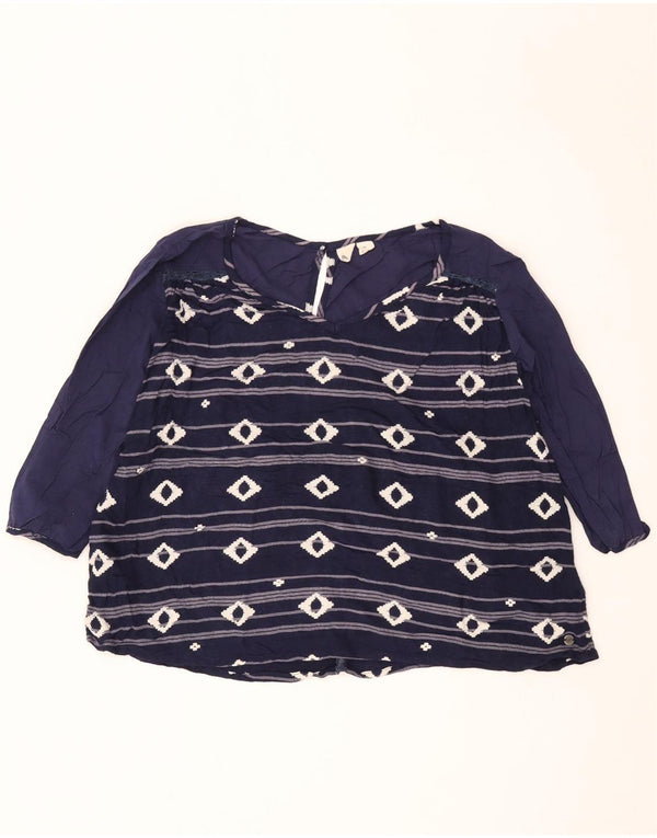 Roxy Camicetta da donna con maniche a 3/4 Top UK 12 Viscosa geometrica blu navy medio