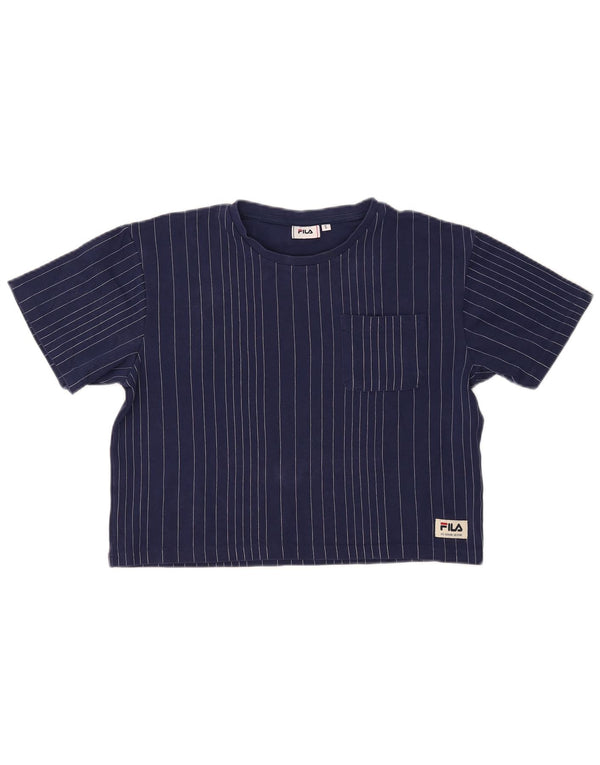 T-shirt corta oversize da donna Fila Top UK 10 piccola in cotone a righe blu navy
