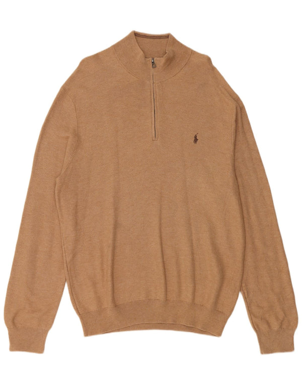 Polo Ralph Lauren Maglione da uomo con zip e collo XL in cotone beige