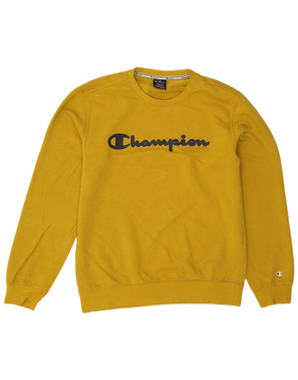 Felpa grafica da uomo Champion, maglione, cotone giallo medio
