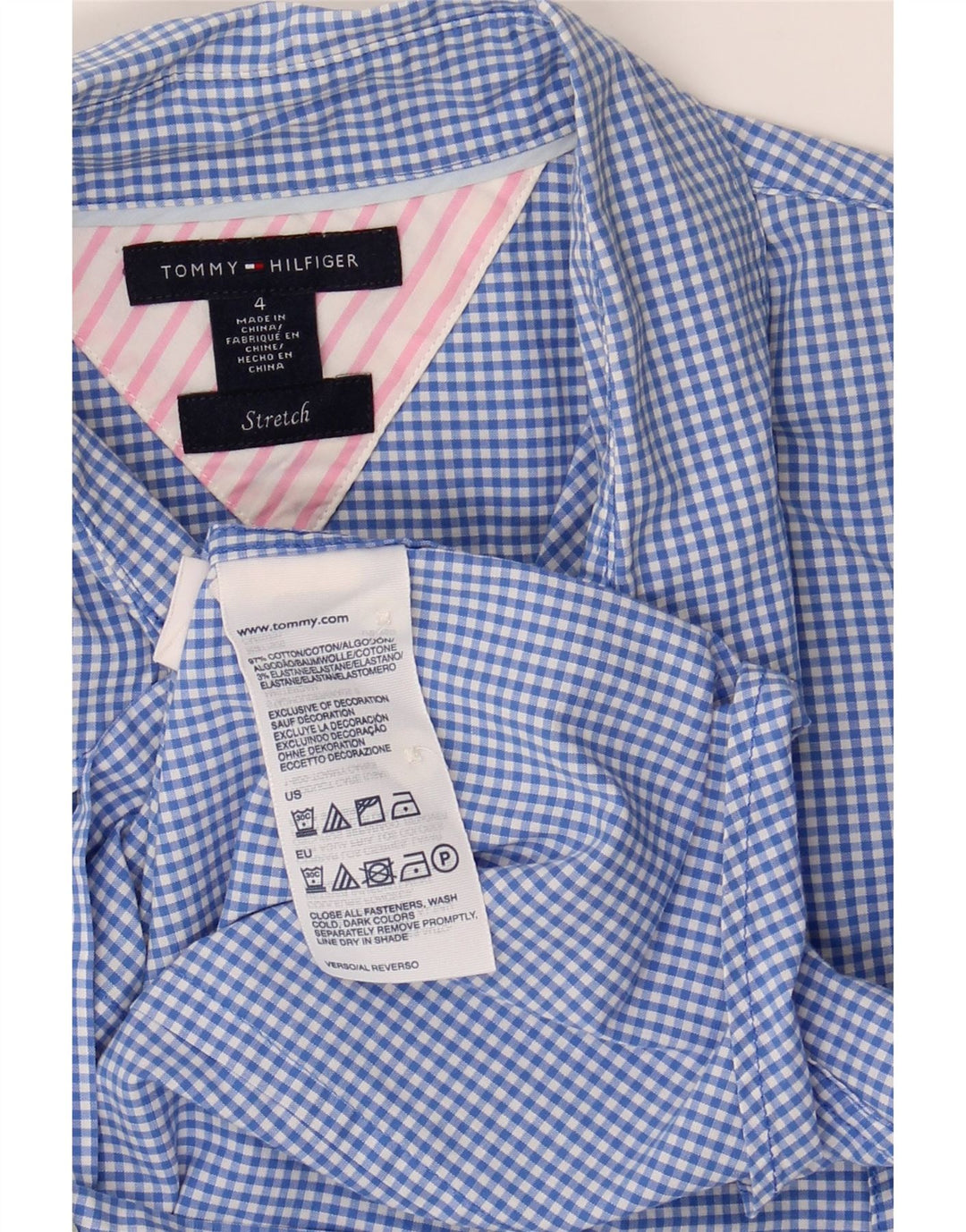 Camicia da donna Tommy Hilfiger US 4 Small Blu a quadretti in cotone