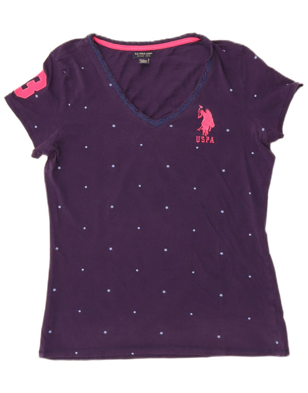 Polo Assn. T-shirt grafica da donna Top UK 16 grande blu navy maculato