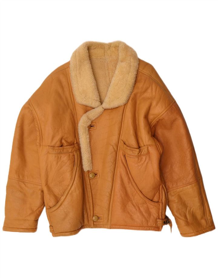 Giacca in shearling vintage da uomo IT 52 XL Shearling marrone