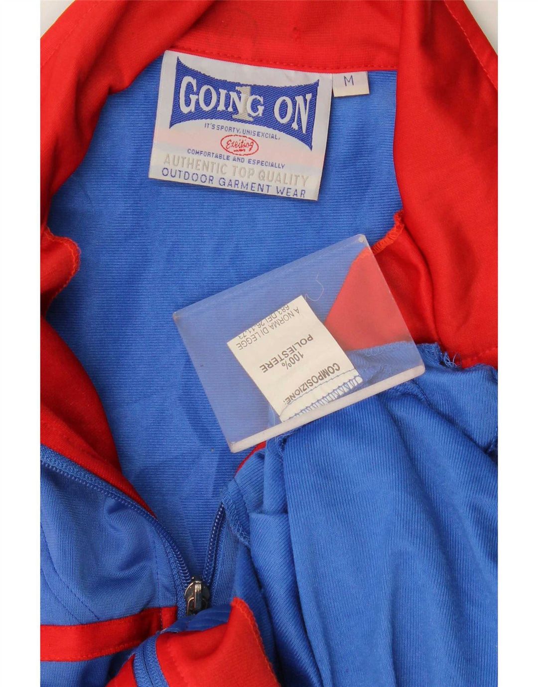 Giacca da tuta grafica da uomo vintage in poliestere color block blu medio