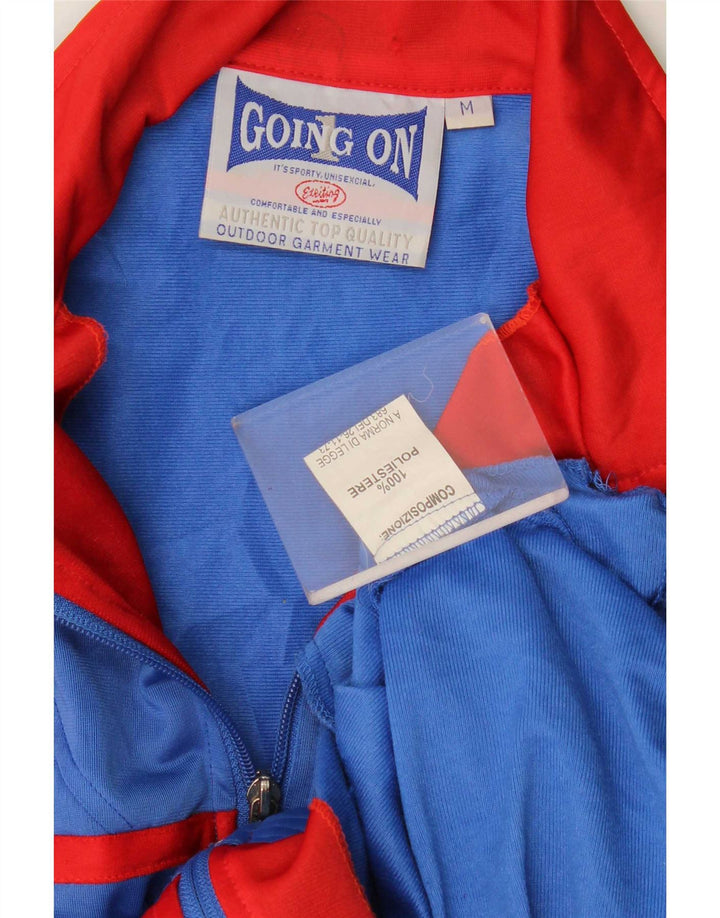 Giacca da tuta grafica da uomo vintage in poliestere color block blu medio
