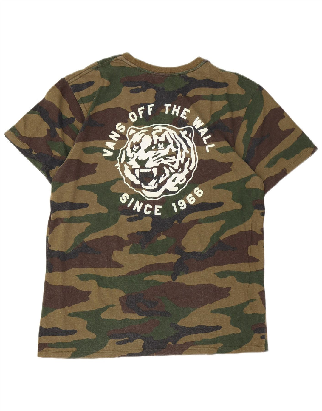 T-shirt grafica personalizzata da uomo di Vans, top in cotone mimetico kaki medio