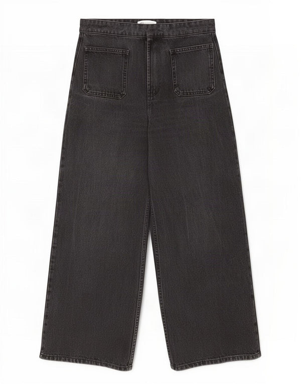 Jeans Zara da donna a gamba larga a vita alta EU 36 XS W26 L25 Grigio