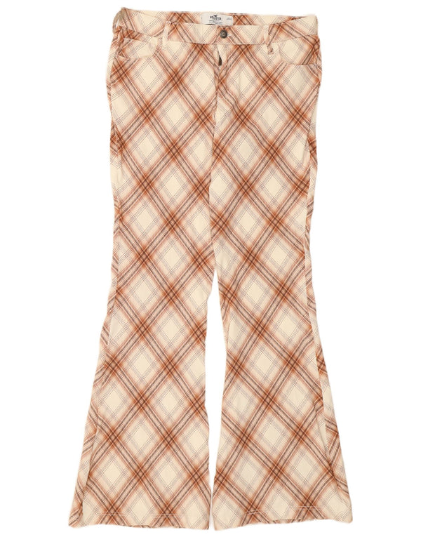 Pantaloni casual Hollister Flare da donna grandi W32 L32 viscosa scozzese beige